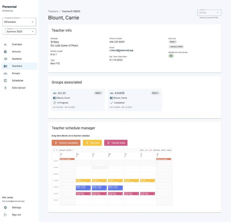 Teacher availability with editable time blocks