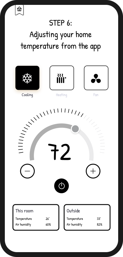 Wireframe — walkthrough step: adjusting temperature from the app