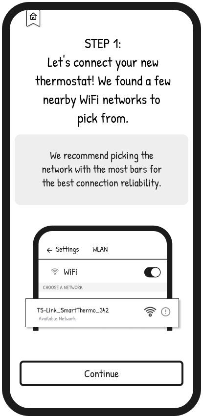 Wireframe — Wi-Fi network selection during setup