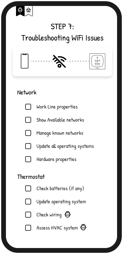Wireframe — Wi-Fi troubleshooting checklist